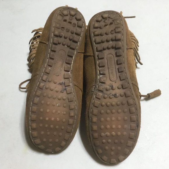 Minnetonka Brown Leather Fringe Boho Hippie Lace Up Tassel Ankle Bootie Women 8 - Picture 8 of 10